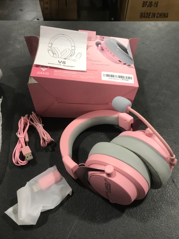 Photo 2 of JAKO Wireless Gaming Headset Professional Gamer, 2.4GHz-USB, 5.0GHz Bluetooth, Wired Mode, 3-in-1Wireless Bluetooth 7.1 Headphones with Mic for PC Playstation 4/5, Wired for Xbox Controller - Pink
