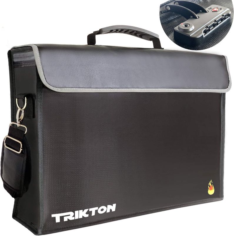 Photo 1 of  **parts only** TRIKTON Super Extra Large 18x13x5 Fireproof Document Safe Bag with TSA-Lock, Holds Legal Size Files Without Bending, XXL Black, Visible in The Dark, as Fireproof Document Box, Fire and Water Resistant -- combination lock pad doesn't work

