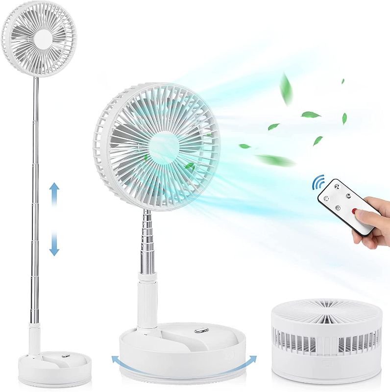 Photo 1 of Portable Oscillating Standing Fan with Remote Controller, 8" Foldable Desk Fan, 7200mah Rechargeable Quiet USB Mini Folded Floor Fan, Pedestal Fans for Personal Bedroom Office Fishing Camping Travel
