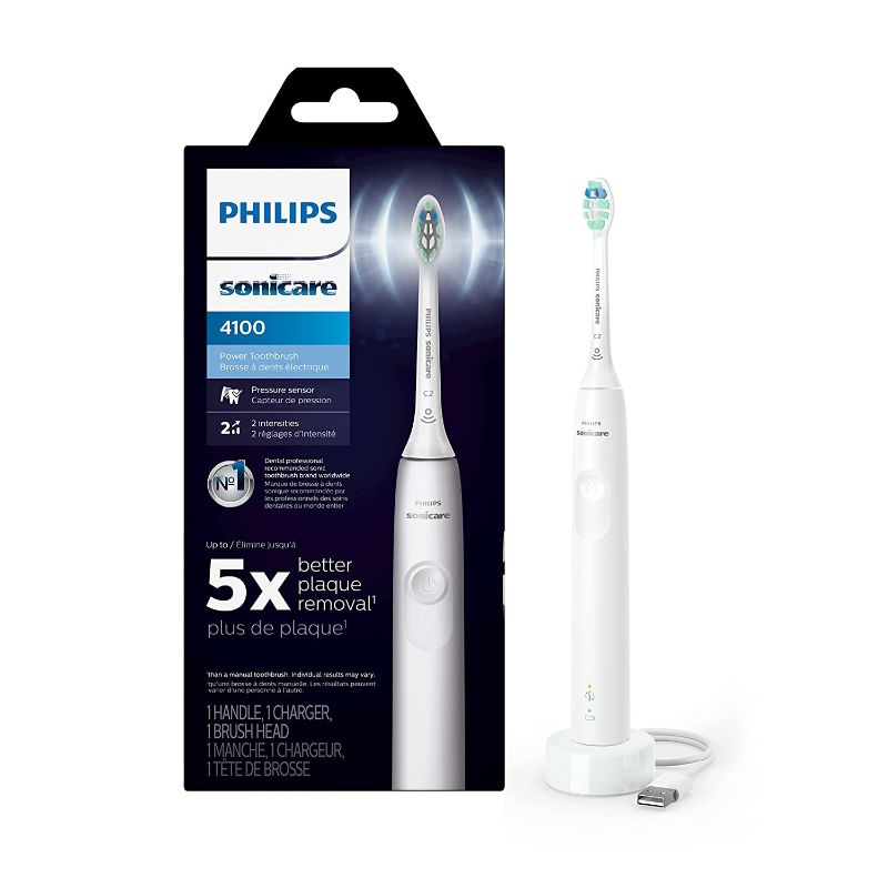 Photo 1 of Philips Sonicare 4100 Power Toothbrush, Rechargeable Electric Toothbrush with Pressure Sensor, White HX3681/23
