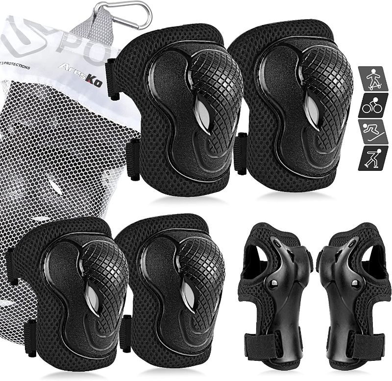 Photo 1 of AresKo Kids/Youth Protective Gear Set, Kids Knee Pads and Elbow Pads Wrist Guard Protector 6 in 1 Protective Gear Set for Scooter, Skateboard, Bicycle, Inline Skating M