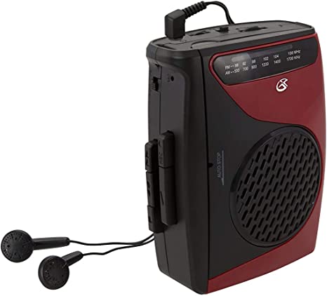 Photo 1 of GPX Portable Cassette Player, 3.54 x 1.57 x 4.72 Inches, Requires 2 AA Batteries - Not Included, Red/Black (CAS337B) Black/Red