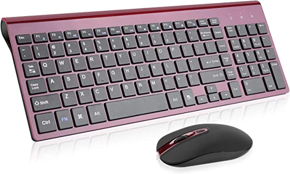 Photo 1 of Wireless Keyboard Mouse Combo, cimetech Compact Full Size Wireless Keyboard and Mouse Set 2.4G Ultra-Thin Sleek Design for Windows, Computer, Desktop, PC, Notebook - (Wine red)