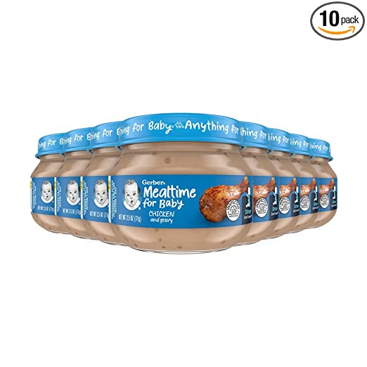 Photo 1 of Gerber Baby Foods 2nd Foods Meat, Chicken & Gravy, Mealtime for Baby, 2.5 Ounce Jar (Pack of 10)
EXP:04/30/2023