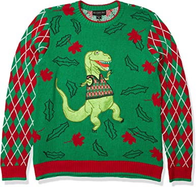 Photo 1 of Ugly Christmas Jolly Sweater T-Rex Disco Flashy Sequin Argyle Sleeves Mens Large
