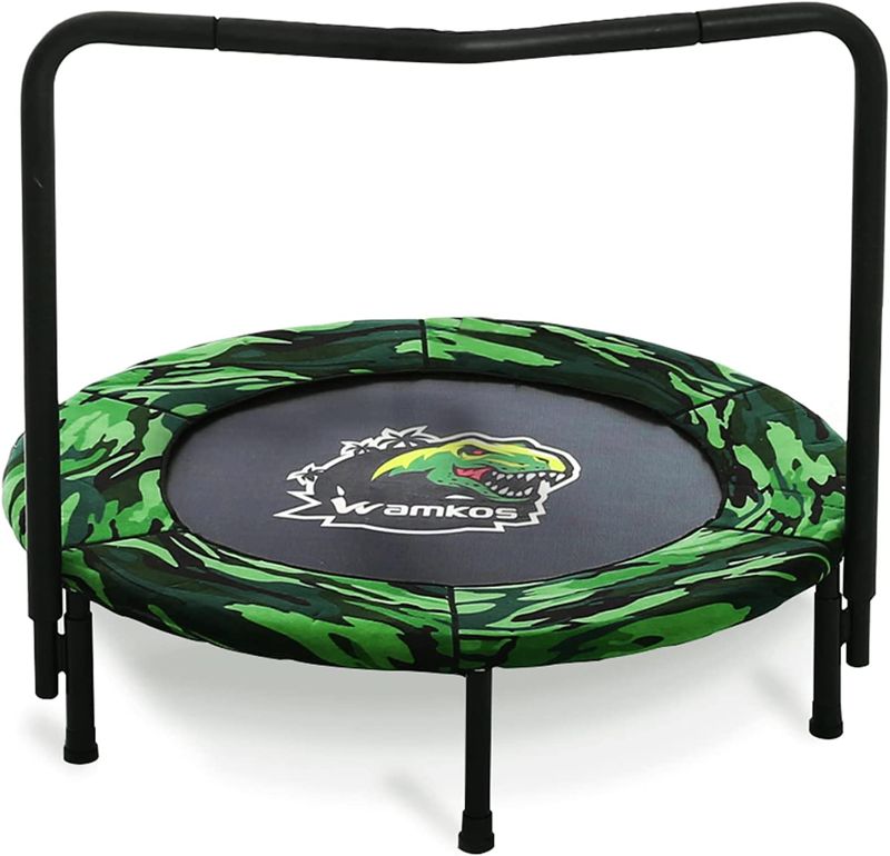 Photo 1 of 2022 Upgraded Dinosaur Mini Trampoline for Kids with Handle, Foldable Kids Trampoline for Play & Exercise Indoor or Outdoor, Camo Safty Padded Cover Toddler Rebounder Trampoline for Jump Sports
