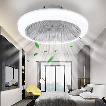 Photo 1 of Bladeless Ceiling Fan,Ceiling Fan with Lights Remote Control,18" Ceiling Fans with Lights with 3 Level Wind Speed,Enclosed Ceiling Fan with 3 Color,Low Profile Ceiling Fan with Light Grey-White
