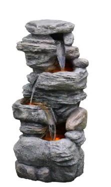 Photo 1 of 40 in. Schist Rock 3-Tier Rock Water Fountain with LED Light
