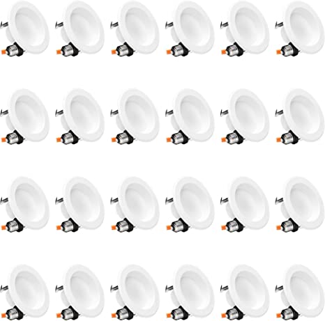 Photo 1 of 4 Inch LED Retrofit Recessed Lighting, 9W=65W, Ceiling Can Lights, E26 Dimmable Downlight, Gimbal Housing, CRI90, UL, Energy Star, Warm White, 24 Pack
