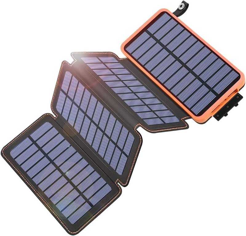 Photo 1 of Tranmix Solar Charger 25000mAh, Portable Solar Phone Charger with 4 Solar Panels, High Capacity Solar Power Bank External Battery Pack for Smart Phones, Tablets and Hiking, Camping
