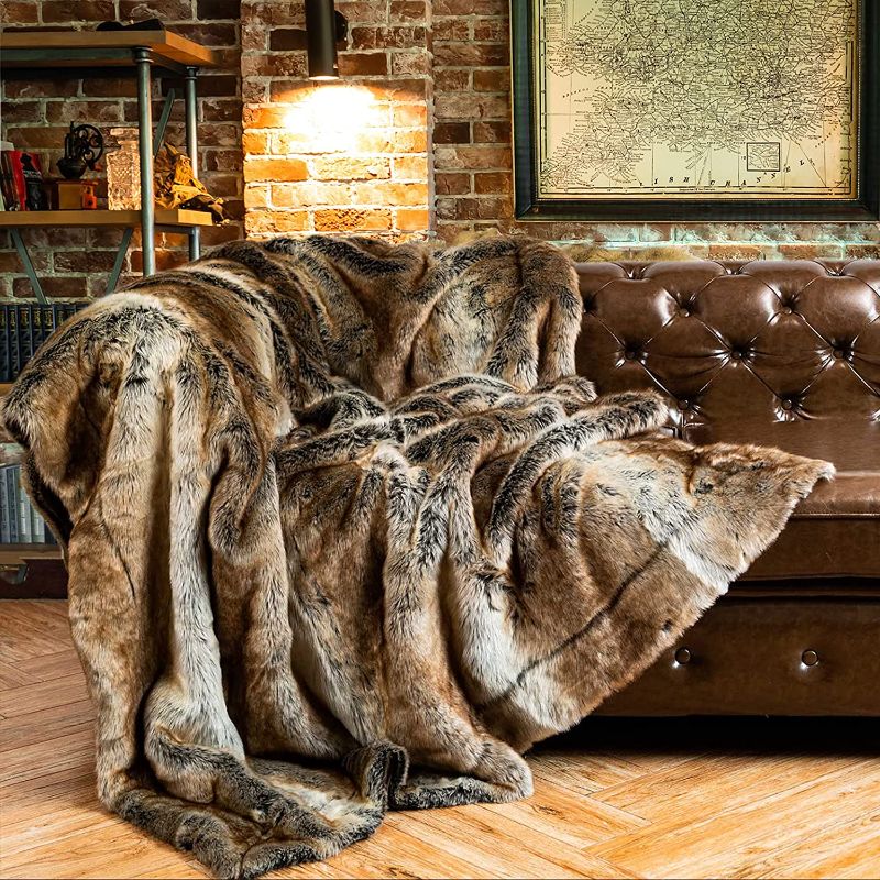 Photo 1 of BATTILO HOME Luxury Brown Faux Fur Blanket Throw, 50"x60"
