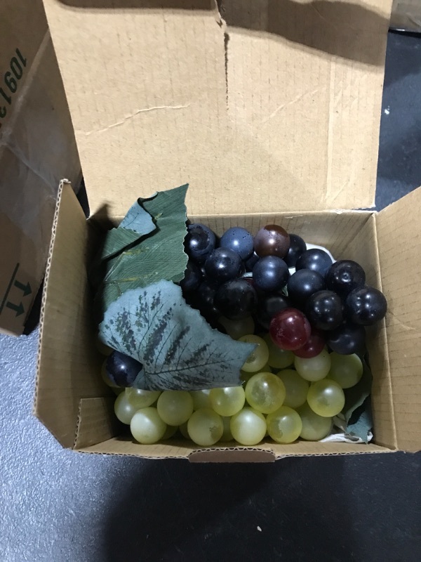 Photo 2 of 3 Bunches Artificial Faux Grapes for Decoration, Lifelike Fake Grapes Clusters with Fake Leaves, Realistic Artificial Faux Fruits for Kitchen Dining Table Decor, Black Purple, Red, Green Grape in Bulk