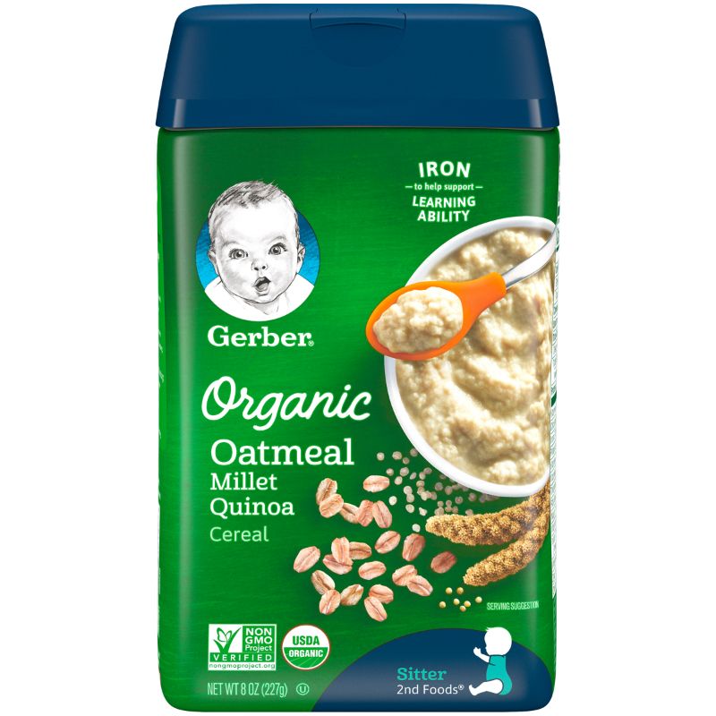 Photo 1 of Gerber 2nd Foods Organic for Baby Grain & Grow Oatmeal Baby Cereal Millet Quinoa 8 Oz Canister (6 Pack)- best by April 2022