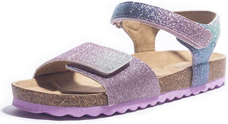 Photo 1 of size: 2 KRABOR Boys Girls Sandals,Glitter Flat Slide with Adjustable Straps and Cork Footbed 