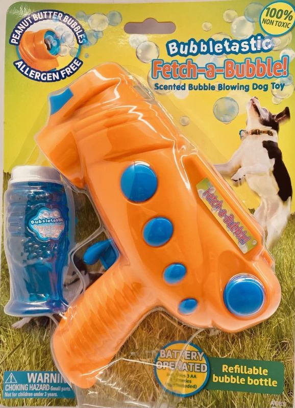 Photo 1 of Bubble Buddy Dog Bubble Blower - Go Fetch A Bubble! Dog Bubble Shooter with Peanut Butter Bubbles
