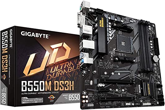 Photo 1 of GIGABYTE B550M DS3H (AM4 AMD/B550/Micro ATX/Dual M.2/SATA 6Gb/s/USB 3.2 Gen 1/PCIe 4.0/HMDI/DVI/DDR4/Motherboard)