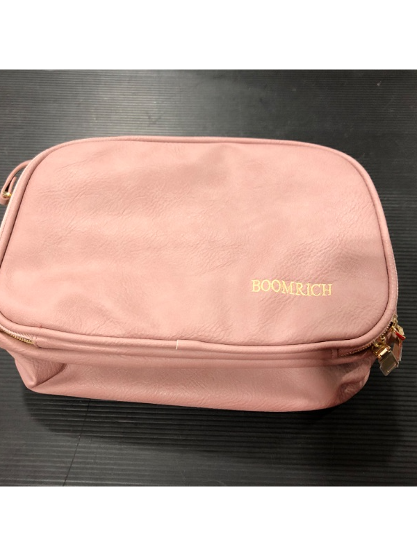 Photo 3 of BOOMRICH Cosmetic Travel Bag, Water-Resistant Large Leather Makeup Bag [Pink]