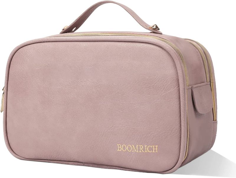 Photo 1 of BOOMRICH Cosmetic Travel Bag, Water-Resistant Large Leather Makeup Bag [Pink]