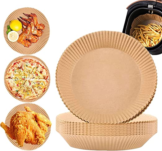 Photo 1 of 7.6 inch Air Fryer Disposable Paper Liner, 50 Pcs Air Fryer Parchment Paper Liners Non-Stick Disposable, Home Kitchen Air Fryer Cooking Paper for Roasting Microwave (50Pcs-7.6 inch)