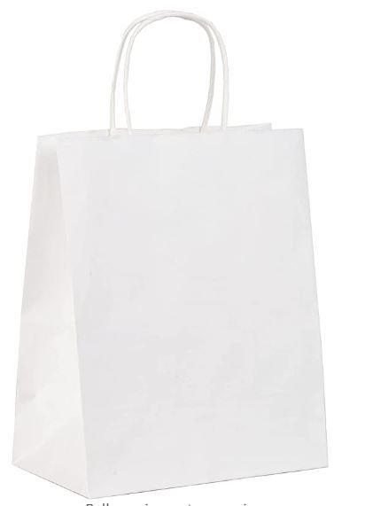 Photo 1 of 50 Pieces White Kraft Paper Bulk Gift Bags 8x4.75x10 Inches with Handles