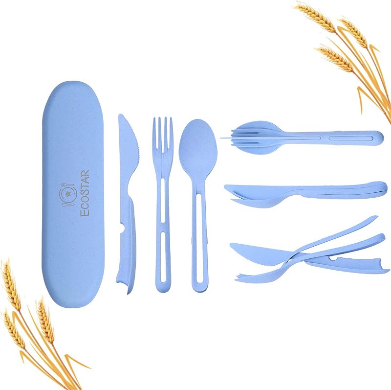 Photo 1 of [2 Pack] ECOSTAR Jumbo Portable Cutlery set with Case [Blue]