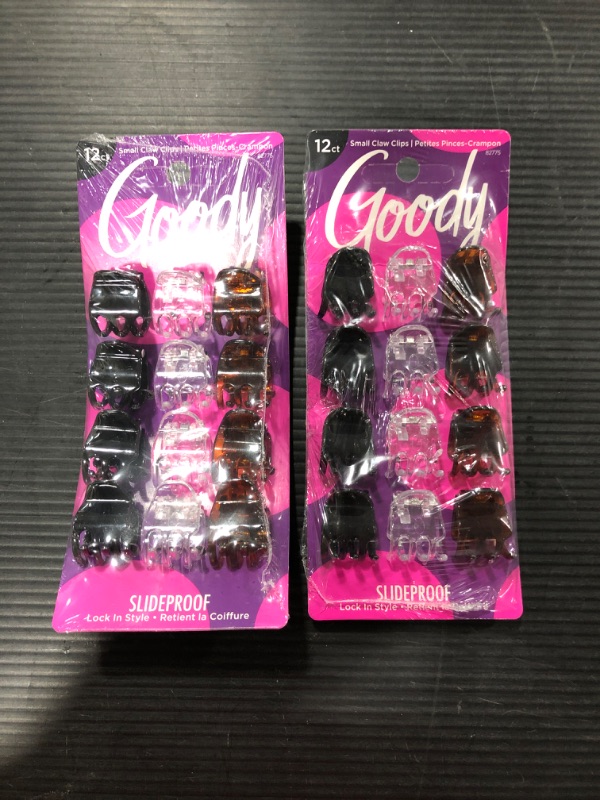 Photo 2 of [2 Pack] Goody Small Basic Half-Claw Clips, 3 Prong Hair Clips, Assorted Colors, 12 Pk