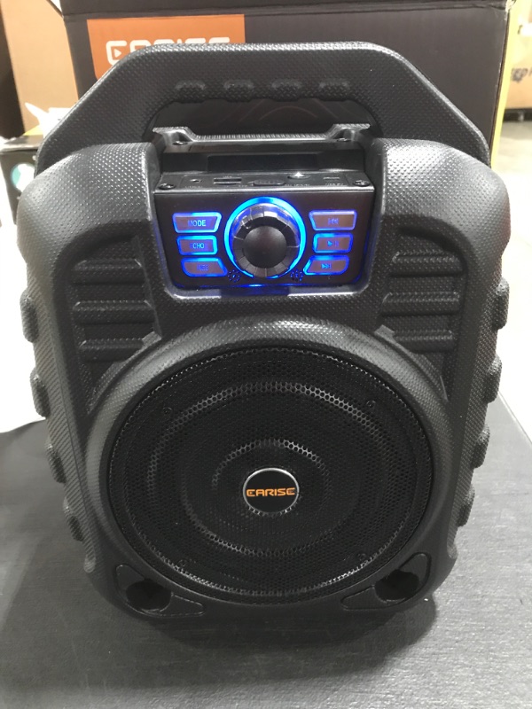 Photo 2 of EARISE T26 Portable Bluetooth PA Speaker System with Wireless Microphone, 12W Karaoke Machine for Party/Outdoors, 3600mAh Battery, FM Radio, Audio Recording, Remote Control, Supports TF Card/USB/AUX. PRIOR USE. 
