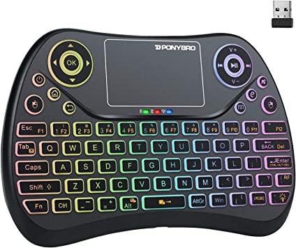 Photo 1 of PONYBRO (Newest Version) Backlit Mini Wireless Keyboard with Touchpad Mouse Combo QWERTY Keypad,Rechargeable Handheld Keyboard Remote for Smart TV,Android TV Box,Xbox,Raspberry Pi,PC. PRIOR USE. MISSING BOX/ACCESSORIES. 
