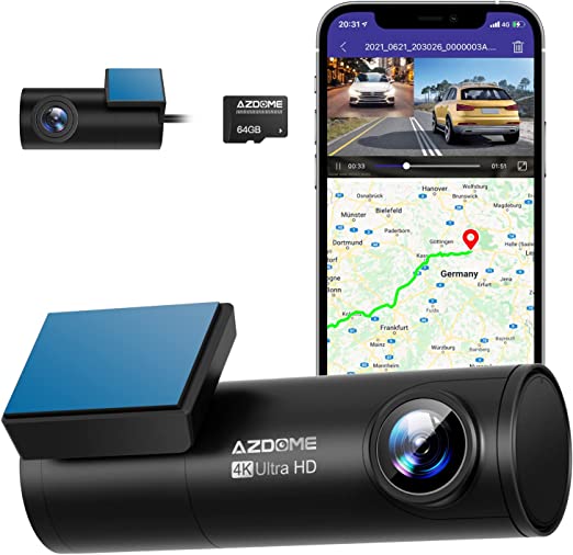 Photo 1 of AZDOME 4K Dash Cam Front and Rear, Built in 5G WiFi & GPS & Voice Control M300S Dual Dashcams for Cars, Car Camera with UHD 2160P, Night Vision, WDR, G-Sensor, Parking Monitor, 64GB SD Card Included
