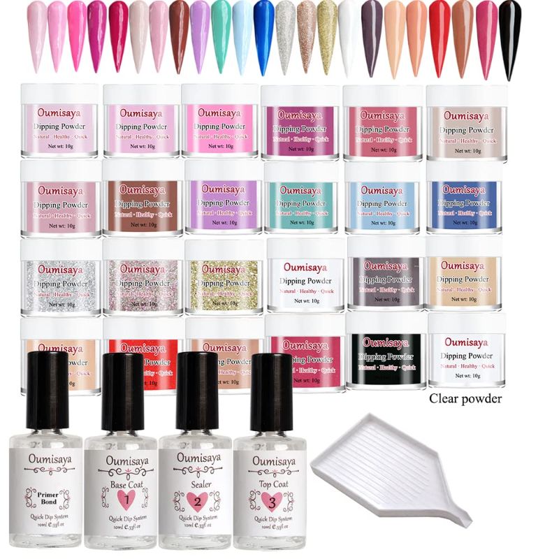 Photo 1 of 24 Colors Dip Powder Nail Kit for Starters comes with Dip Powder Liquid Set ( include Primer Bond ( Dehydrator ), Base Coat, Activator (Seal Protect), Top Coat) https://a.co/d/eKi604p