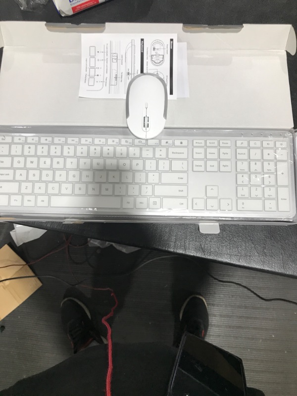 Photo 2 of Limited-time deal: Wireless Keyboard and Mouse Combo - Full Size Slim Thin Wireless Keyboard Mouse with Numeric Keypad with On/Off Switch on Both Keyboard and Mouse - White & Silver https://a.co/d/aIU4RNb