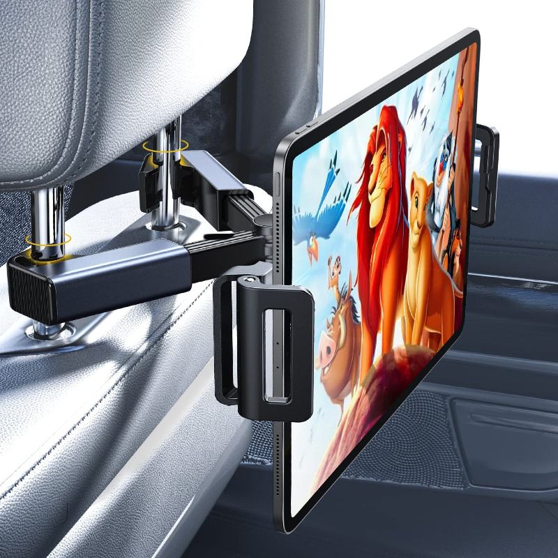 Photo 2 of LISEN Tablet iPad Holder for Car Mount Headrest - iPad Car Holder Back Seat Travel Portable Car Tablet Holder Mount Road Trip Essentials for Kids Adults Fits All 4.7-12.9" Devices & Headrest Rod
