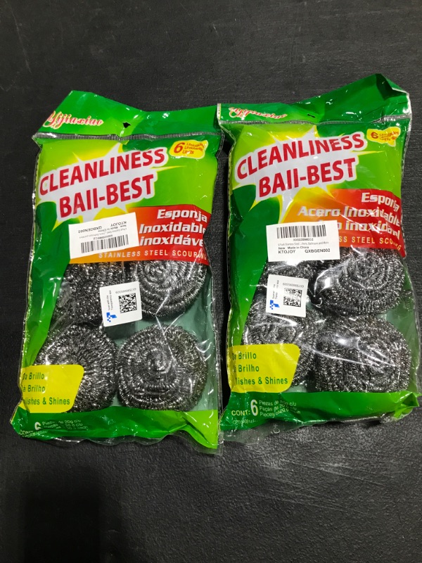 Photo 1 of 6 PACK STAINLESS STEEL SCOURING PADS. LOT OF 2. 