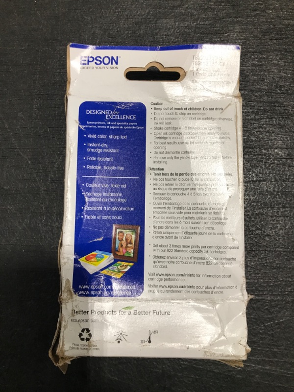 Photo 1 of Epson T822 DURABrite Ultra High-Capacity Black Ink Cartridge
