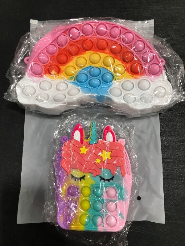 Photo 1 of 2 Pack Pop Shoulder Bag Toys for Girls and Women, Big Rainbow Pop Fidget Bag Lovely Cartoon Pop Purse Bags for Mom and Daughter Easter Party Favors
