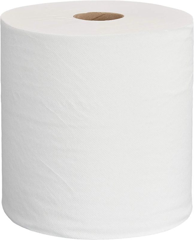 Photo 1 of AmazonCommercial 1-Ply White Hardwound Paper Towels|Bulk for Business|High Capacity Roll|Compatible with Universal Dispensers|FSC Certified|800 Feet per Roll (6 Rolls)
