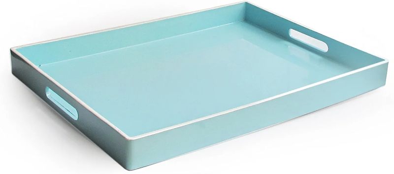 Photo 1 of American Atelier Carry 14 x 19 inches Rectangular Tray with Handle, 14 x 19 inch, Teal
