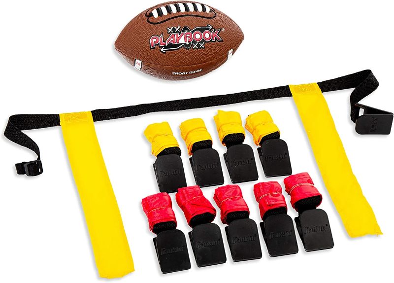 Photo 1 of Franklin Sports Flag Football Flags and Ball Set - Flag Football Belts and Football for Kids - Full Youth Flag Football Set - Includes 2 Flag Sets of 5
