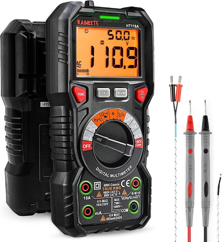 Photo 1 of 
KAIWEETS Digital Multimeter TRMS 6000 Counts Voltmeter Auto-Ranging Fast Accurately Measures Voltage Current Amp Resistance Diodes Continuity Duty-Cycle