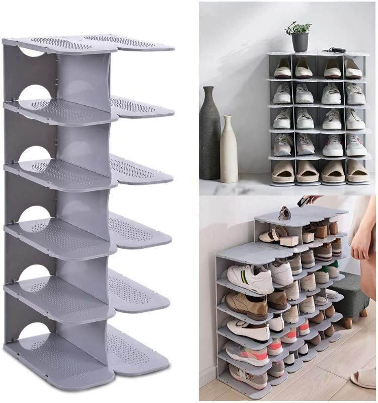 Photo 1 of  Shoe Slots Organizer, Adjustable Shoe Rack,Better Stability Shoe Organizer,Shoe Stacker,Space Saver,Pack of 6,Grey