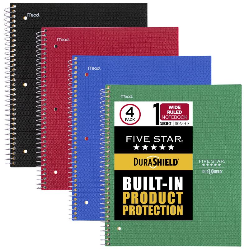 Photo 1 of Five Star DuraShield Notebooks with Antimicrobial Front Covers, 12 Pack, 1-Subject, Wide Ruled Paper, 11" x 8-1/2", 100 Sheets, Assorted Colors