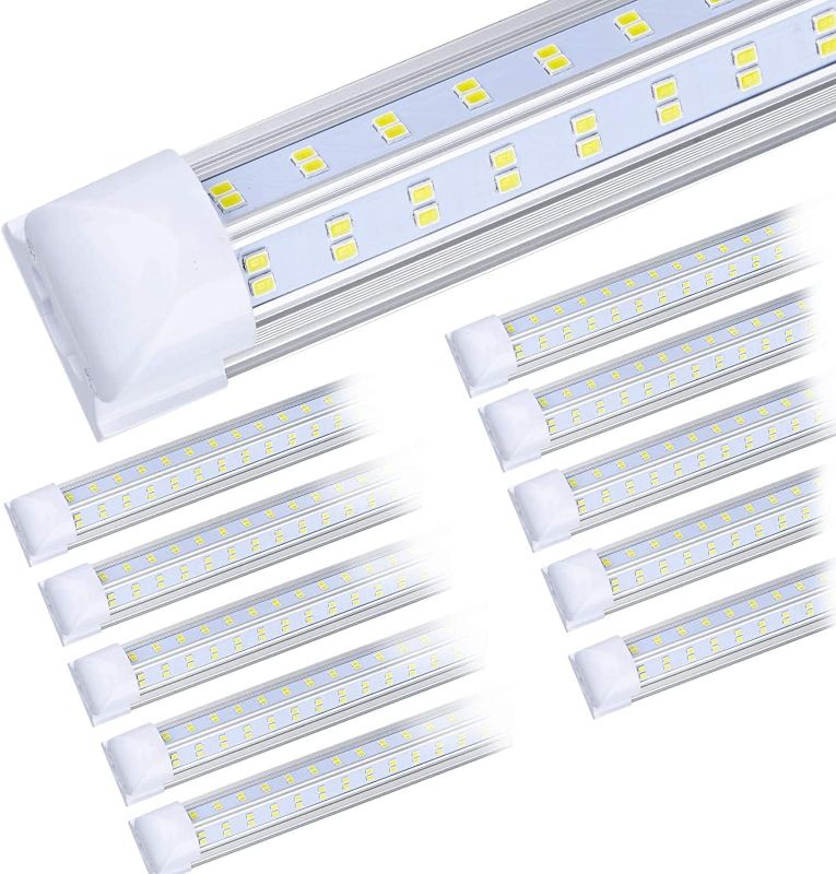 Photo 1 of (10-Pack) 8ft LED Shop Light Fixture, 100W 14500LM 6000K, Cold White, V Shape, Clear Cover, Hight Output, Linkable Shop Lights, T8 LED Tube Lights, LED Shop Lights for Garage 8 Foot with Plug
