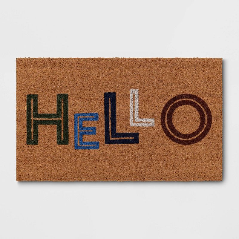 Photo 1 of 1'6"x2'6" Hello Colorblocked Coir Doormat - Room Essentials™

