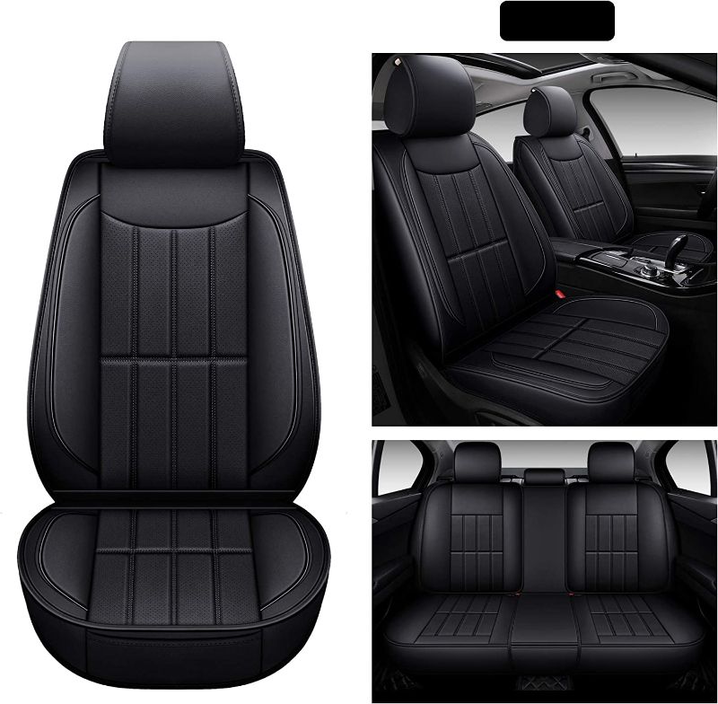 Photo 1 of AOOG Leather Car Seat Covers, Leatherette Automotive Vehicle Cushion Cover for Cars SUV Pick-up Truck, Universal Non-Slip Vehicle Cushion Cover Waterproof Protectors Interior Accessories, Full Set.
