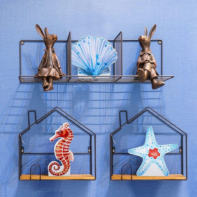 Photo 1 of 8 Pcs Beach Table Sign Decorations Ocean Wooden Tiered Tray Decor Beach Theme Party Centerpiece for Under The Sea Party Summer Pool Sea Animal Nautical Starfish Seashells Plaque for Bathroom Room 