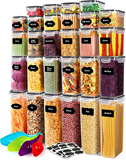 Photo 1 of 28 Pack Airtight Food Storage Container Set, Pantry kitchen organization and Storage, BPA Free Clear Plastic Storage Container with Lids, Kitchen Decor with Labels, Marker & Spoon Set
