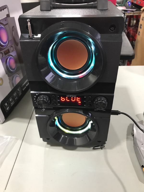 Photo 2 of 60W (80W Peak) Portable Bluetooth Speaker with Double Subwoofer Heavy Bass, Bluetooth 5.0 Wireless 100ft Outdoor Speaker, Support FM Radio, LED Colorful Lights, Stereo Sound, for Home, Party, Travel
