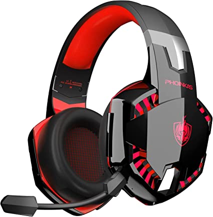 Photo 1 of PS4 Gaming Headset for Xbox One, PS5, PC, PHOINIKAS G2000 Wired Over Ear Headphones with Detachable Noise Cancelling Mic, Bluetooth Wireless Earphones for Phone, One-Click 7.1 Sound, Up to 12h (Red)
