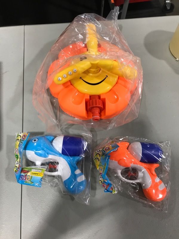 Photo 1 of Gemeer Outdoor Water Sprinkler for Kid, Kids Water Sprinkler with Rotating Spray Nozzles, Outdoor Play Sprinkler for Kids, 4-8, 8-12 with Two Water Guns, Summer Water Toy for Backyard Lawn Yard