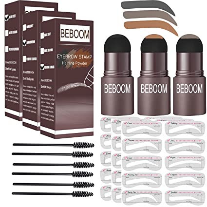 Photo 1 of 3 Color Pack Eyebrow Stamp Stencil Kit, Eyebrow Stamp Shaping Kit, Waterproof Eyebrow Definer, Long Lasting Eyebrow Stamp with 10 Reusable Eyebrow Stencils (Dark/Light/Natural Brown)
